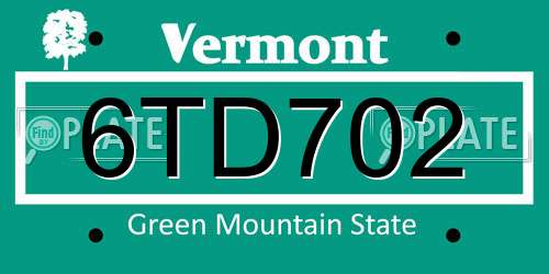 6TD702 Vermont License Plate