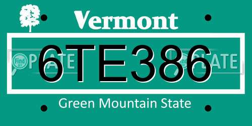 6TE386 Vermont License Plate