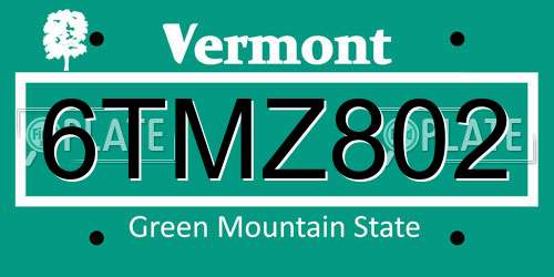 6TMZ802 Vermont License Plate