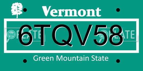 6TQV58 Vermont License Plate