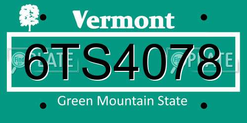 6TS4078 Vermont License Plate