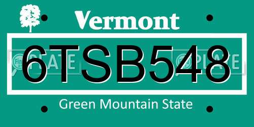 6TSB548 Vermont License Plate