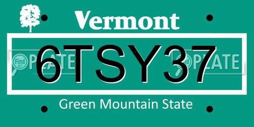 6TSY37 Vermont License Plate