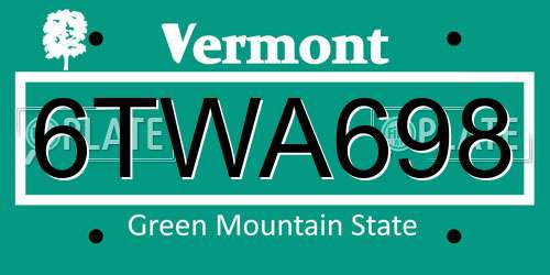 6TWA698 Vermont License Plate