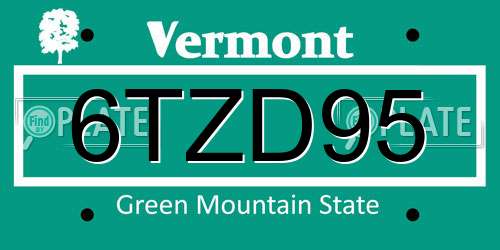 6TZD95 Vermont License Plate