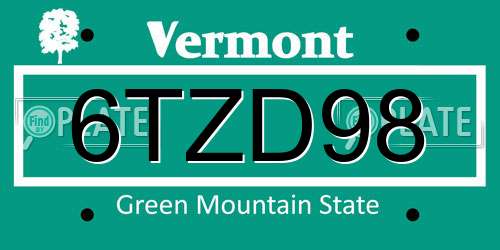 6TZD98 Vermont License Plate