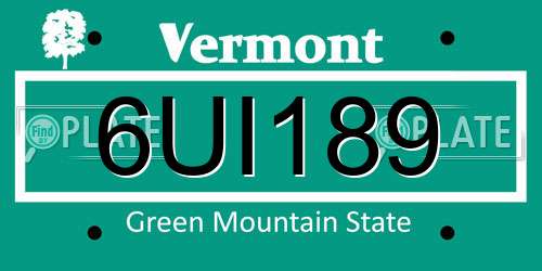 6UI189 Vermont License Plate