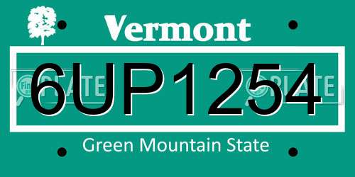 6UP1254 Vermont License Plate
