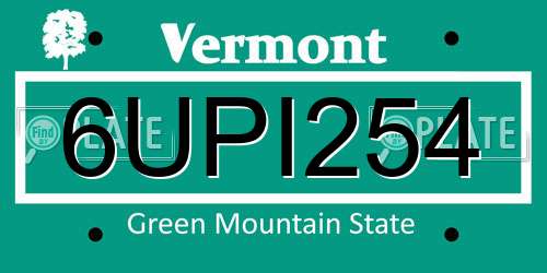 6UPI254 Vermont License Plate