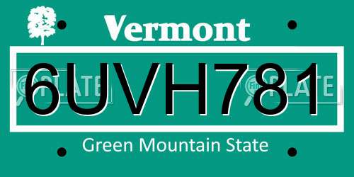 6UVH781 Vermont License Plate