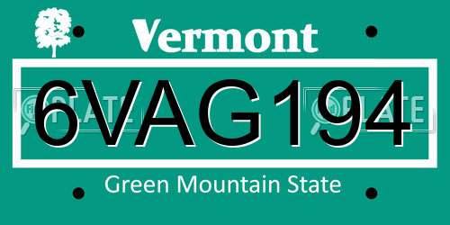 6VAG194 Vermont License Plate