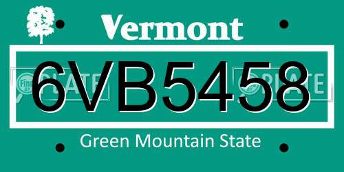6VB5458 Vermont License Plate