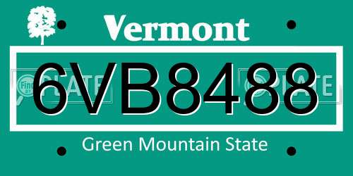 6VB8488 Vermont License Plate