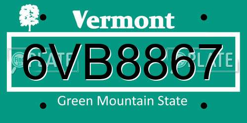 6VB8867 Vermont License Plate
