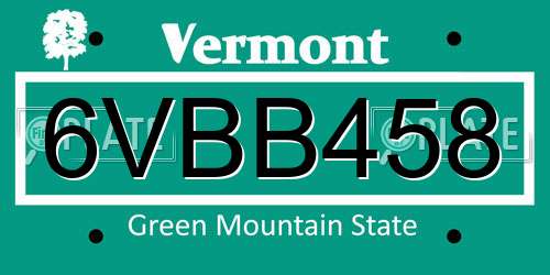 6VBB458 Vermont License Plate