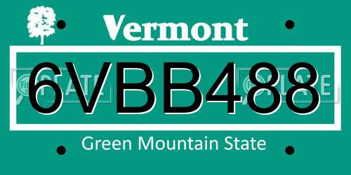 6VBB488 Vermont License Plate