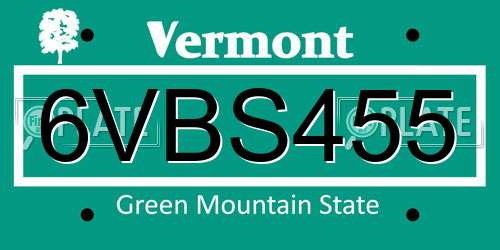 6VBS455 Vermont License Plate