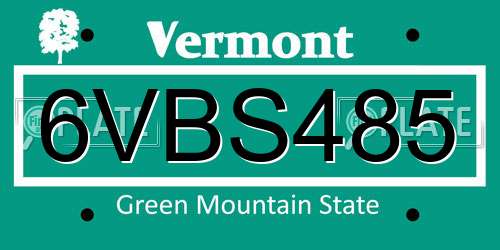 6VBS485 Vermont License Plate