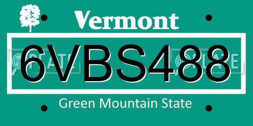 6VBS488 Vermont License Plate