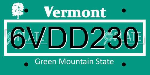 6VDD230 Vermont License Plate