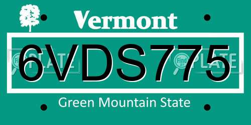 6VDS775 Vermont License Plate