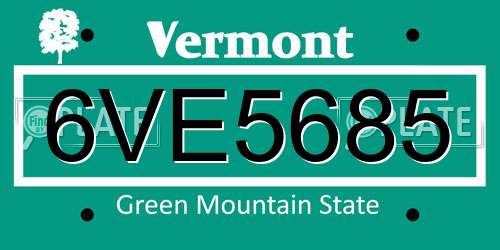 6VE5685 Vermont License Plate