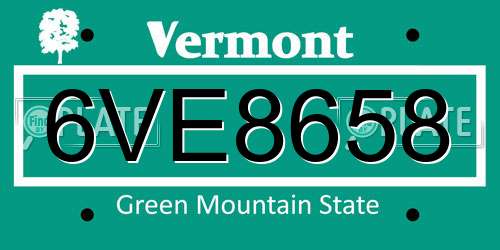 6VE8658 Vermont License Plate