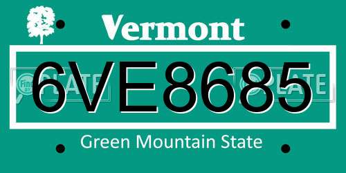 6VE8685 Vermont License Plate