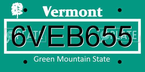 6VEB655 Vermont License Plate