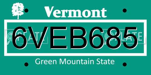 6VEB685 Vermont License Plate