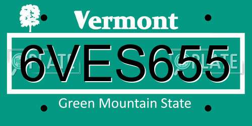 6VES655 Vermont License Plate