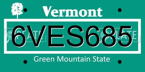 6VES685 Vermont License Plate