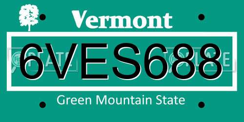 6VES688 Vermont License Plate