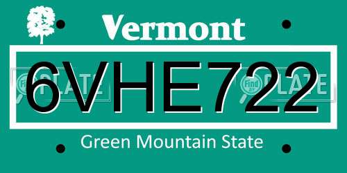 6VHE722 Vermont License Plate