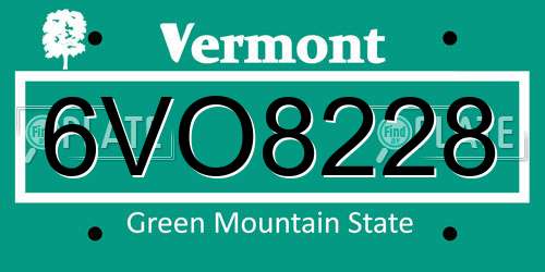 6VO8228 Vermont License Plate