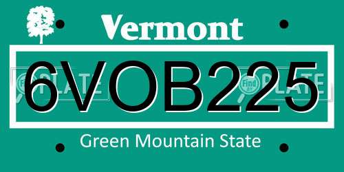 6VOB225 Vermont License Plate