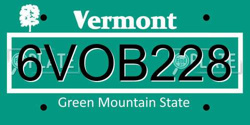 6VOB228 Vermont License Plate
