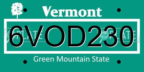 6VOD230 Vermont License Plate