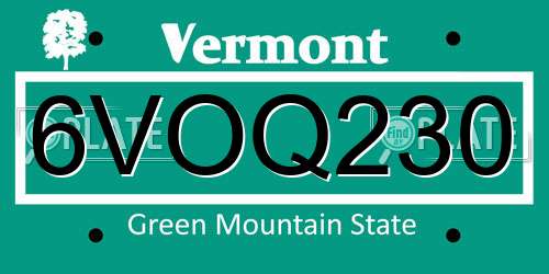 6VOQ230 Vermont License Plate