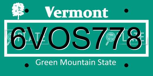 6VOS778 Vermont License Plate