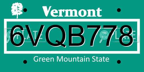 6VQB778 Vermont License Plate