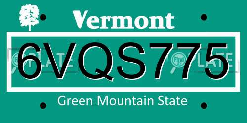 6VQS775 Vermont License Plate