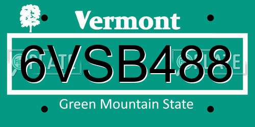 6VSB488 Vermont License Plate
