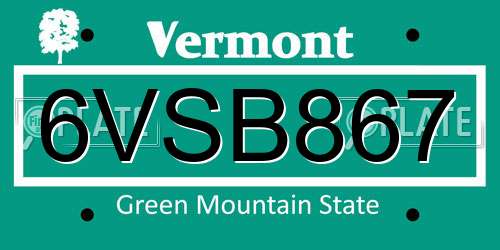 6VSB867 Vermont License Plate