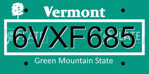 6VXF685 Vermont License Plate