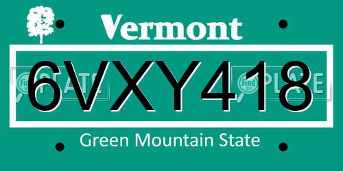 6VXY418 Vermont License Plate