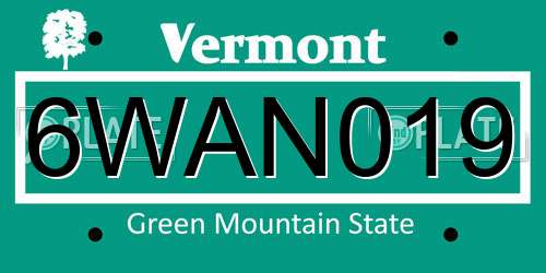 6WAN019 Vermont License Plate
