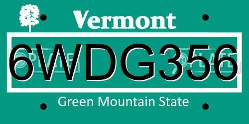 6WDG356 Vermont License Plate