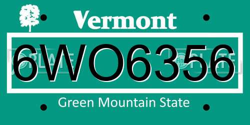 6WO6356 Vermont License Plate