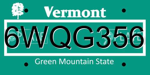 6WQG356 Vermont License Plate